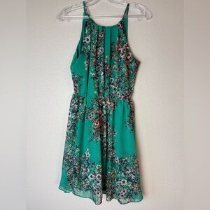 Iz Byer Teal Floral Halter Midi Dress